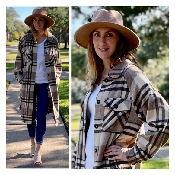 LAST ONE!! ON SALE! Brown Plaid Long Woolen a flannel Coat - Picture 2 of 10